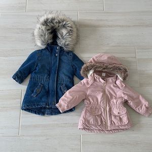 Deinm Fur Hooded Coat and Pink H&M Fur Hooded Coat